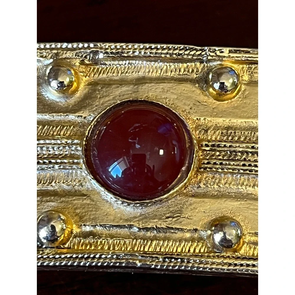 Vintage Accessocraft NYC Etruscan Revival Gold Tone Cabochon Belt Buckle‎ Set